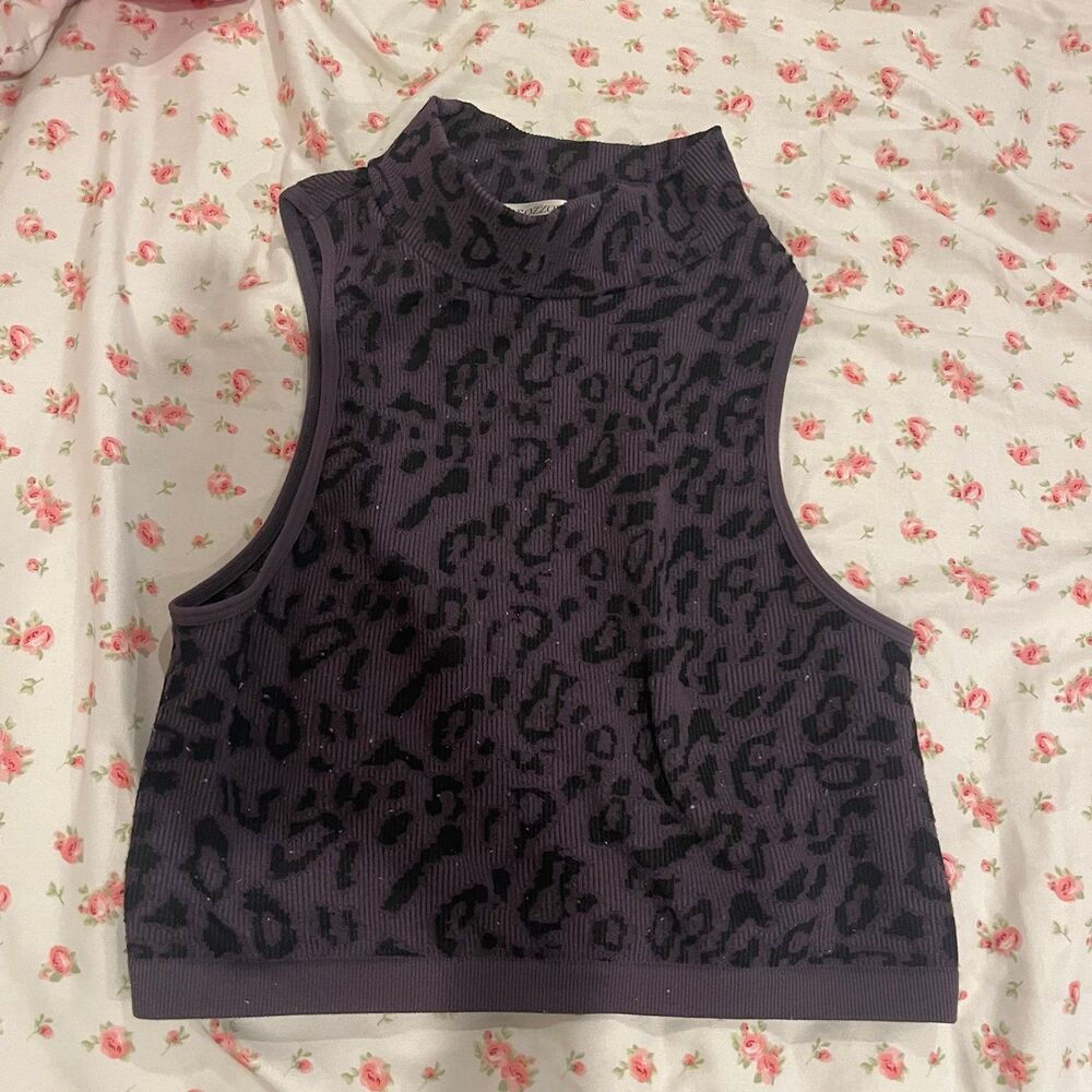 black leopard print ribbed racer back tank